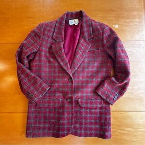 Vintage Eddie Bauer woman’s M red brick plaid formal tweed  blazer suit jacket
